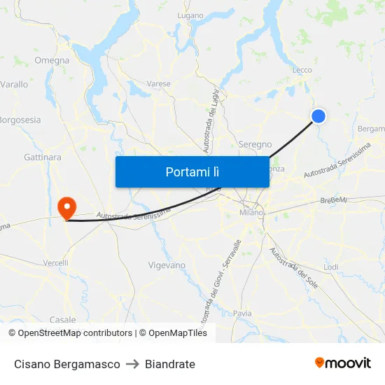 Cisano Bergamasco to Biandrate map