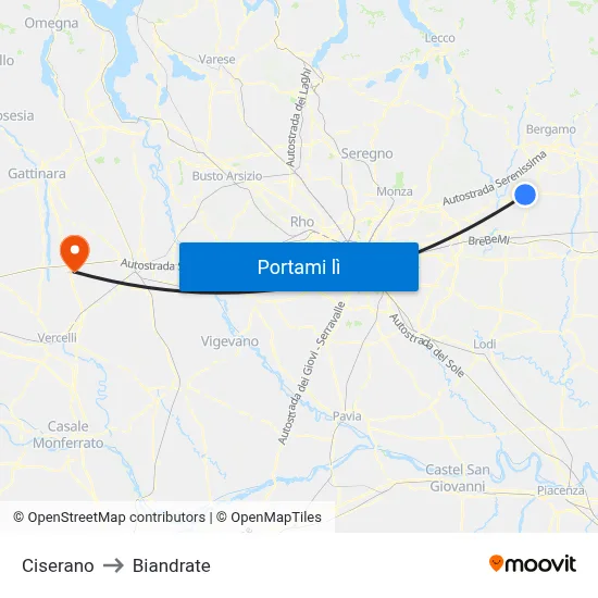 Ciserano to Biandrate map