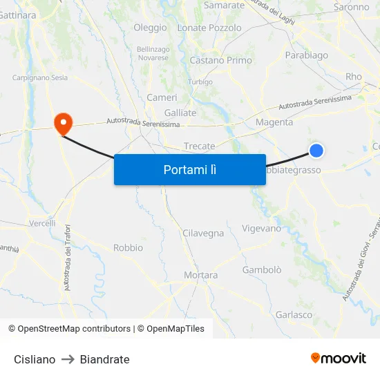 Cisliano to Biandrate map