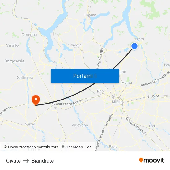 Civate to Biandrate map