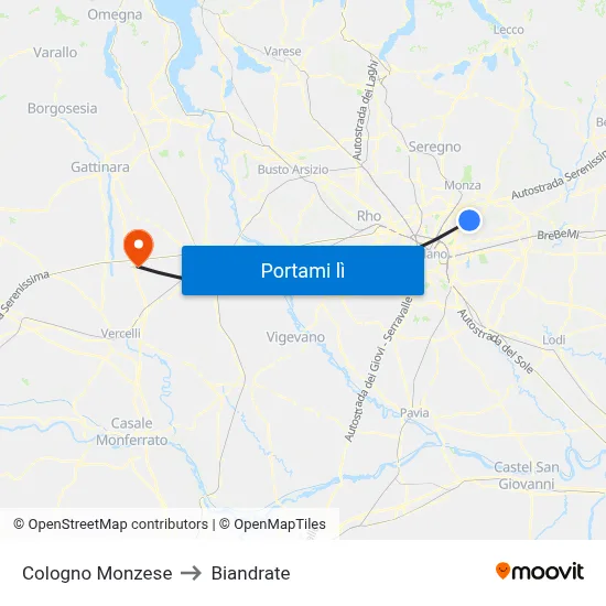 Cologno Monzese to Biandrate map