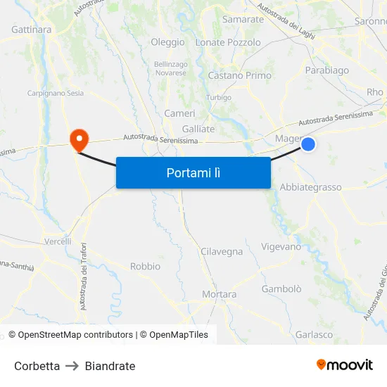 Corbetta to Biandrate map