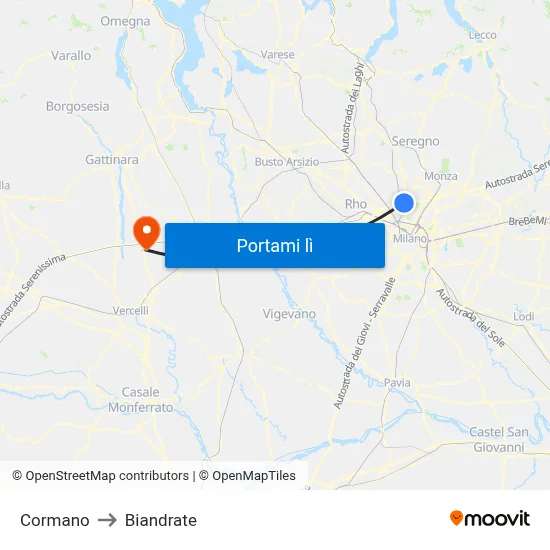Cormano to Biandrate map