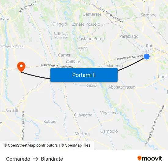 Cornaredo to Biandrate map