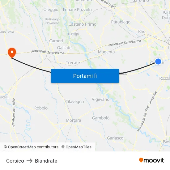 Corsico to Biandrate map