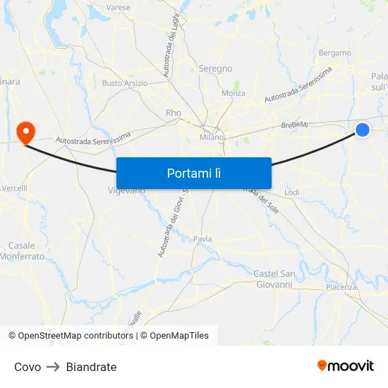 Covo to Biandrate map