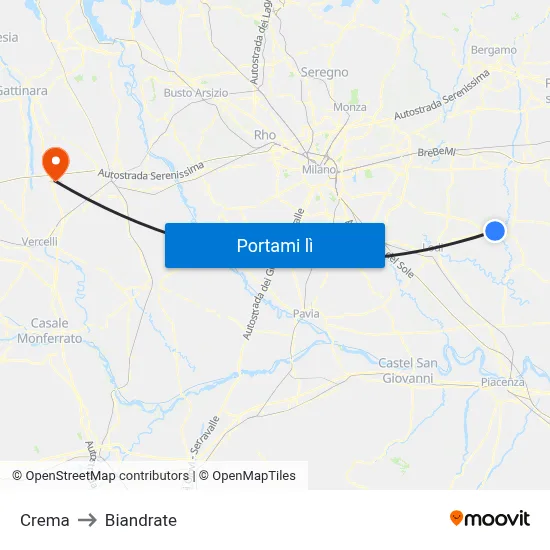 Crema to Biandrate map