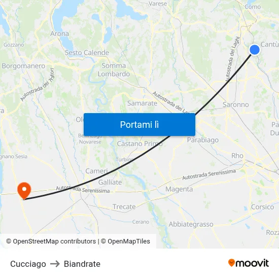 Cucciago to Biandrate map