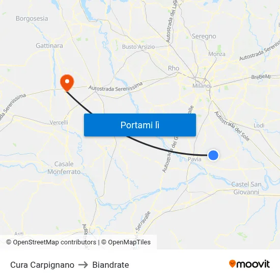 Cura Carpignano to Biandrate map