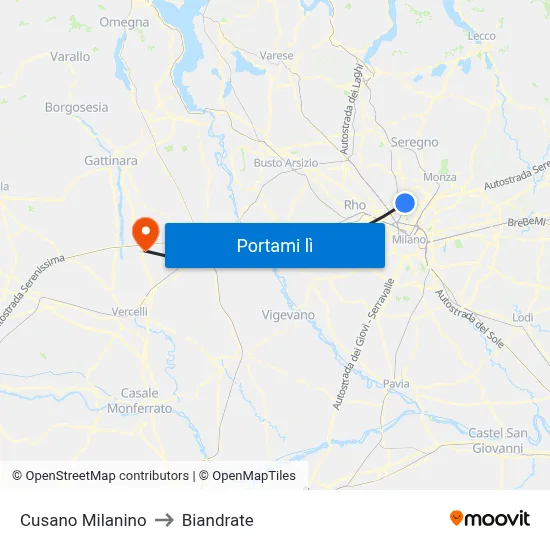 Cusano Milanino to Biandrate map
