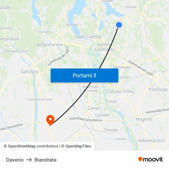 Daverio to Biandrate map