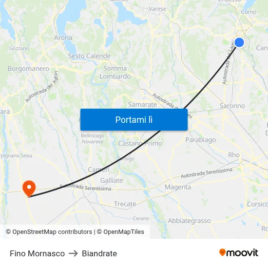 Fino Mornasco to Biandrate map