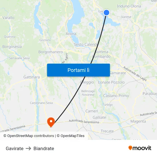 Gavirate to Biandrate map