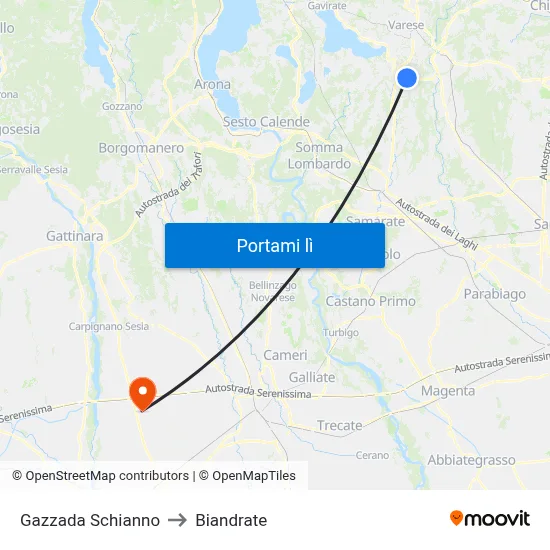 Gazzada Schianno to Biandrate map