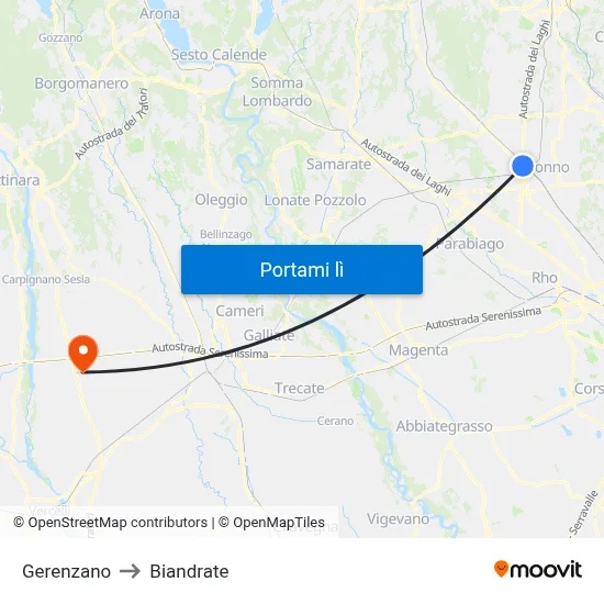 Gerenzano to Biandrate map