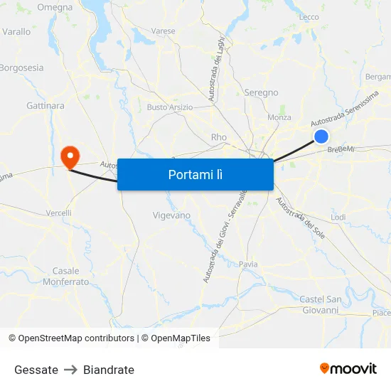 Gessate to Biandrate map
