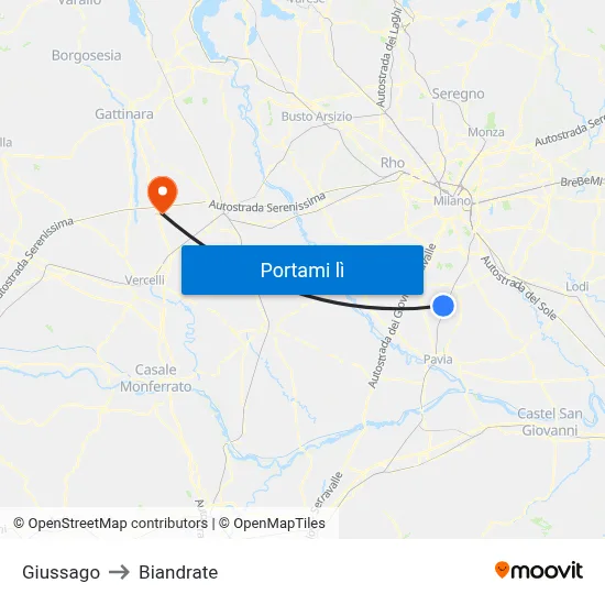 Giussago to Biandrate map