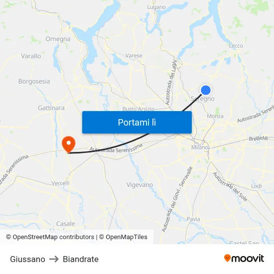 Giussano to Biandrate map