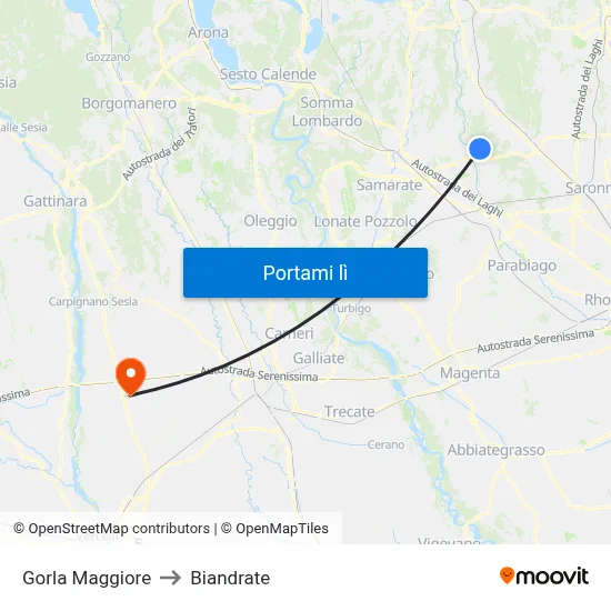 Gorla Maggiore to Biandrate map