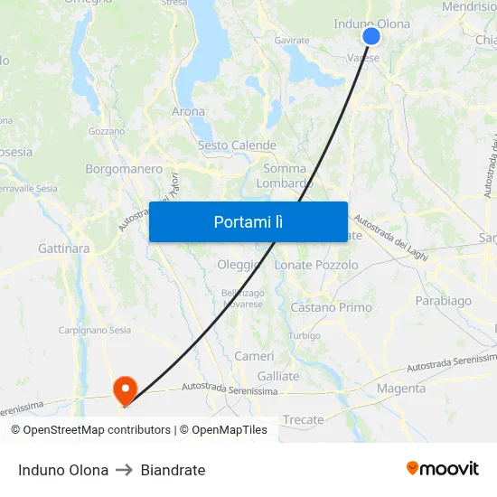 Induno Olona to Biandrate map
