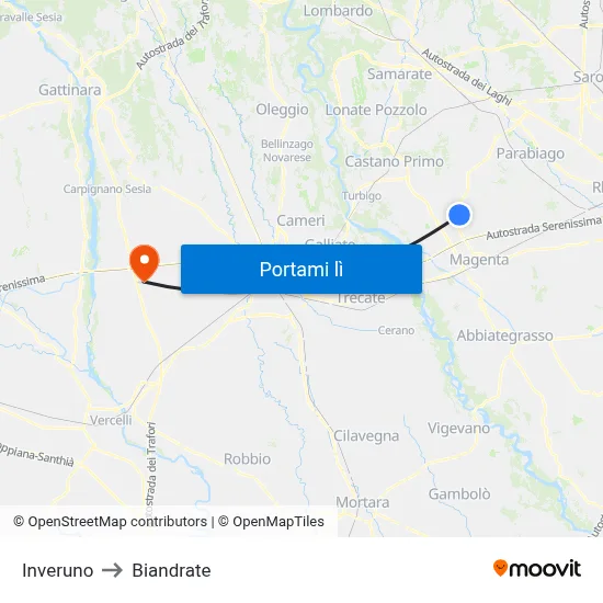 Inveruno to Biandrate map