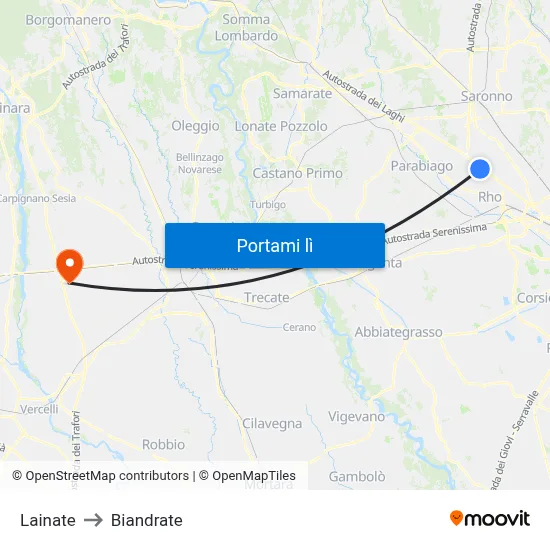 Lainate to Biandrate map