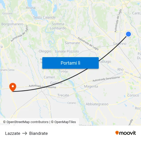Lazzate to Biandrate map