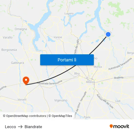Lecco to Biandrate map