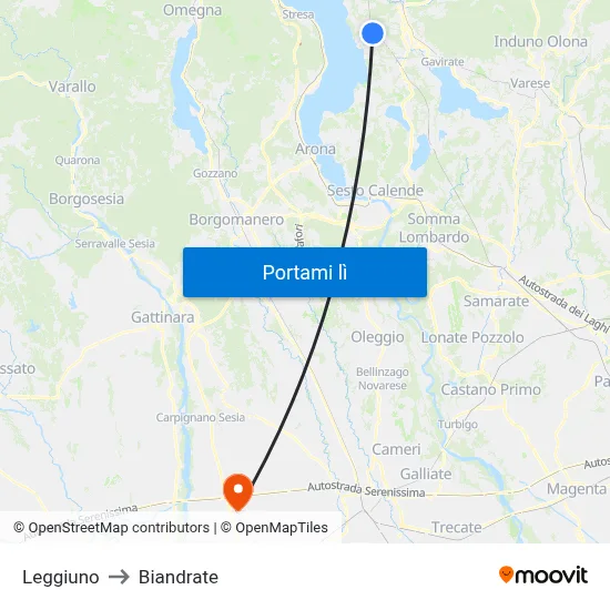 Leggiuno to Biandrate map