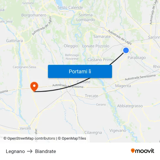Legnano to Biandrate map