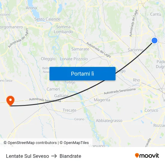 Lentate Sul Seveso to Biandrate map