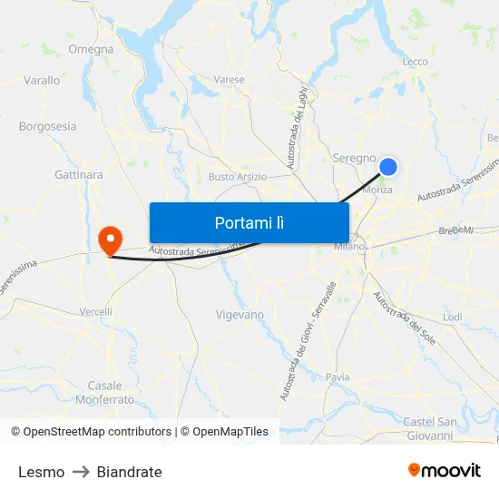 Lesmo to Biandrate map