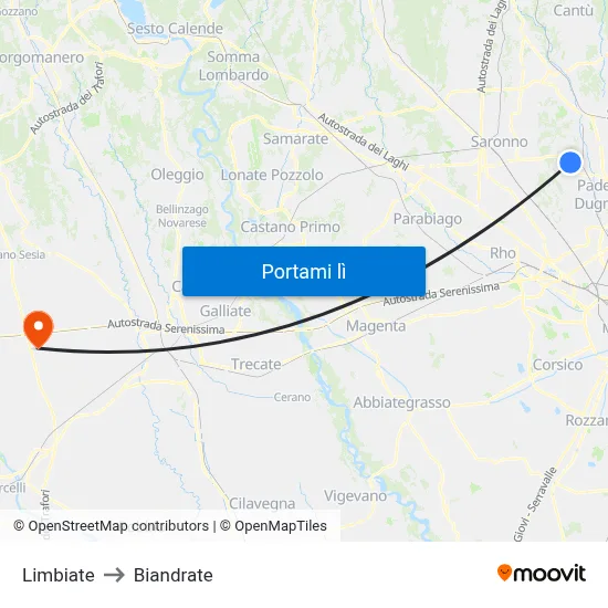Limbiate to Biandrate map