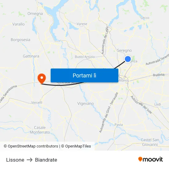 Lissone to Biandrate map