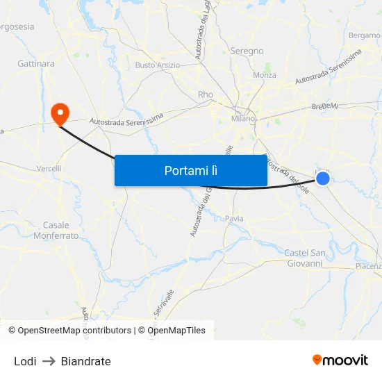 Lodi to Biandrate map