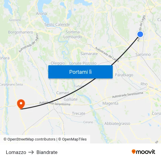 Lomazzo to Biandrate map