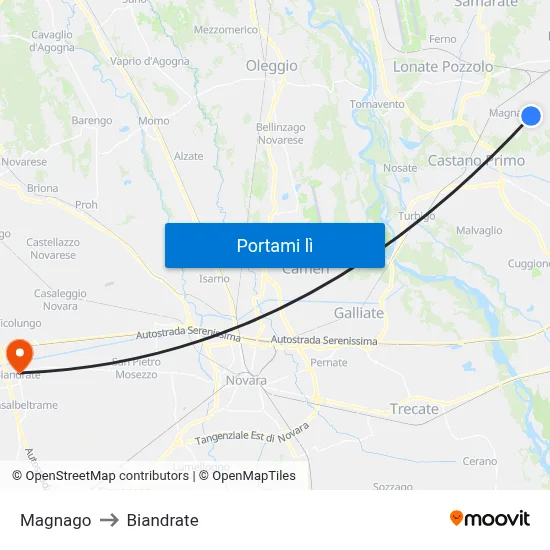 Magnago to Biandrate map
