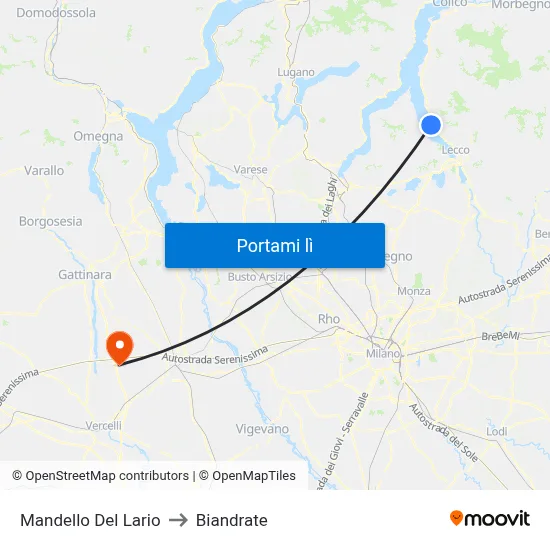 Mandello Del Lario to Biandrate map