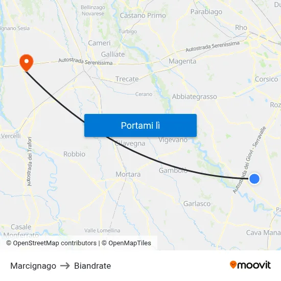 Marcignago to Biandrate map