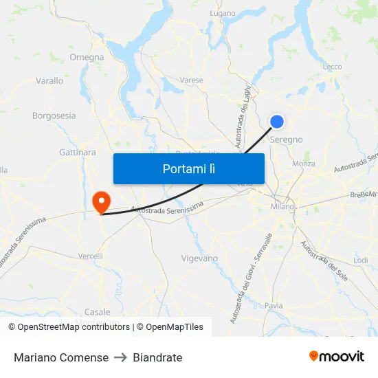 Mariano Comense to Biandrate map