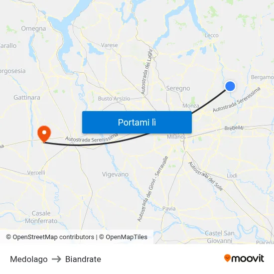 Medolago to Biandrate map