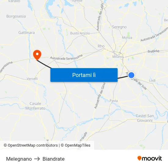 Melegnano to Biandrate map