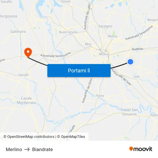 Merlino to Biandrate map