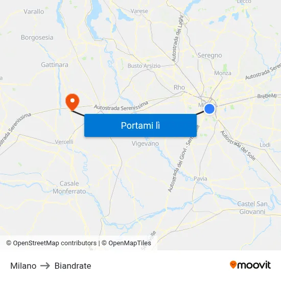 Milano to Biandrate map