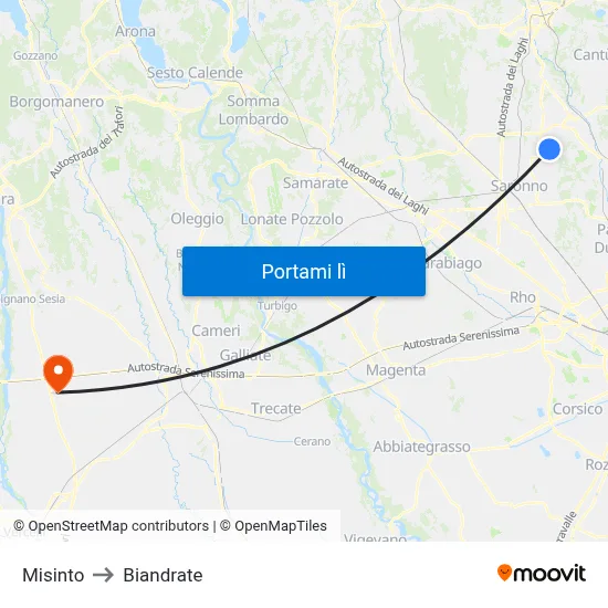 Misinto to Biandrate map
