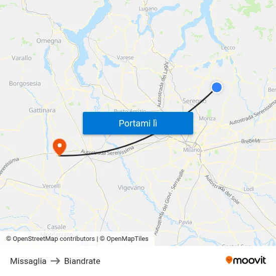Missaglia to Biandrate map