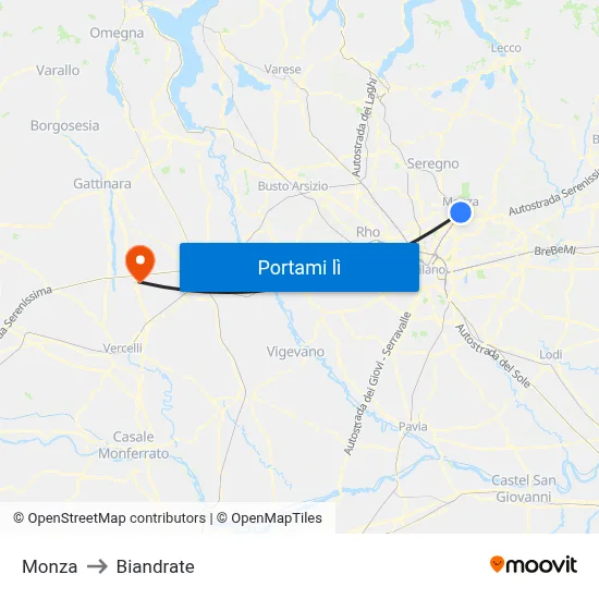 Monza to Biandrate map