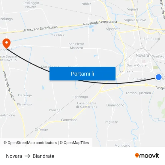 Novara to Biandrate map
