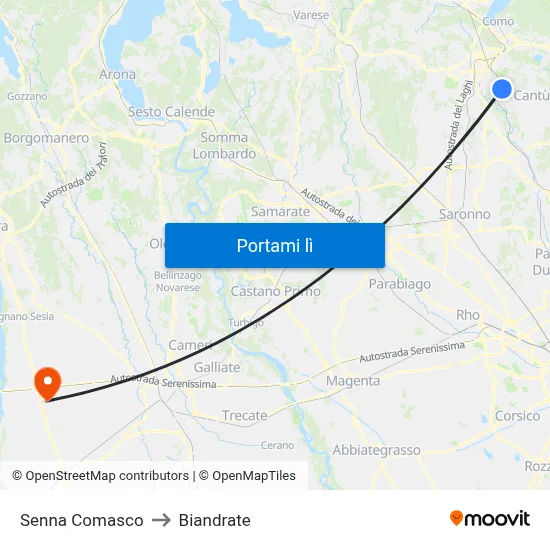 Senna Comasco to Biandrate map