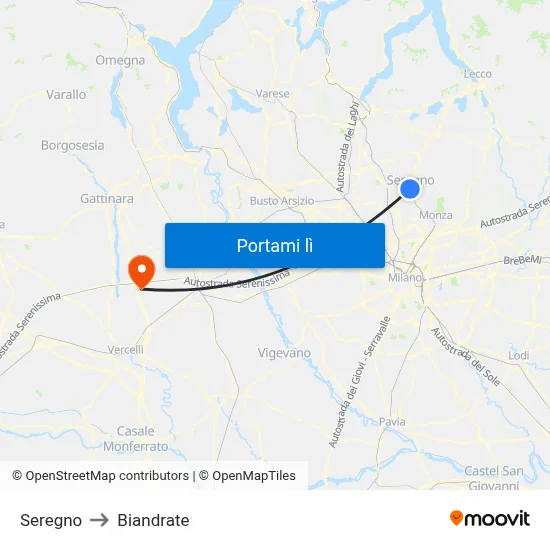 Seregno to Biandrate map
